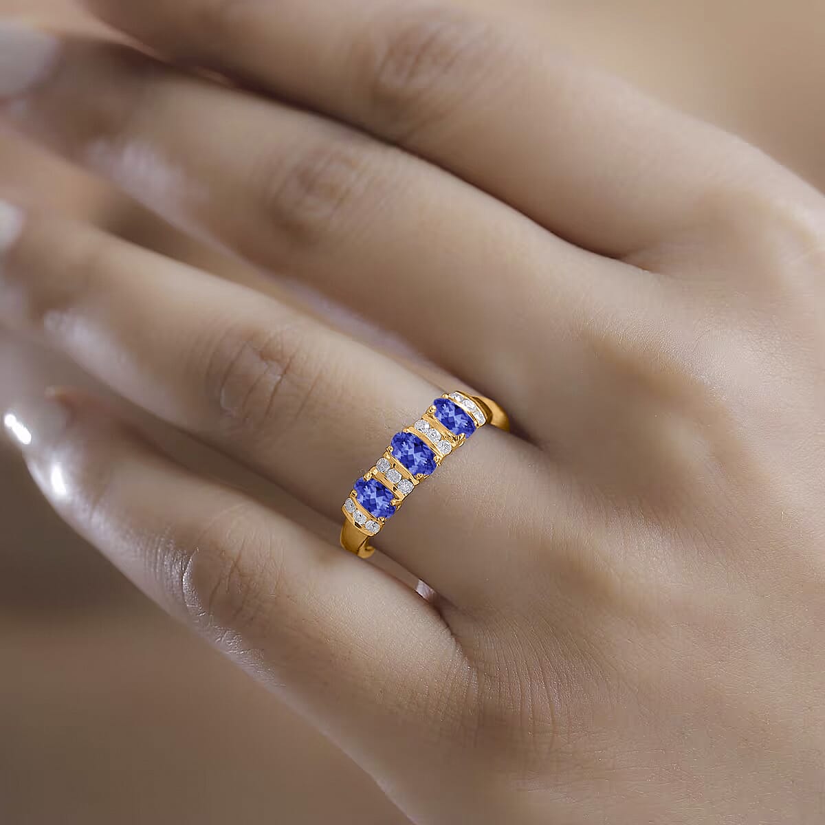 Tanzanite and Moissanite 1.00 ctw Ring in 18K Vermeil Yellow Gold Over Sterling Silver (Size 9.0) image number 1