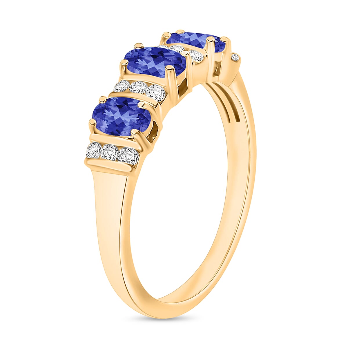 Tanzanite and Moissanite 1.00 ctw Ring in 18K Vermeil Yellow Gold Over Sterling Silver (Size 9.0) image number 2