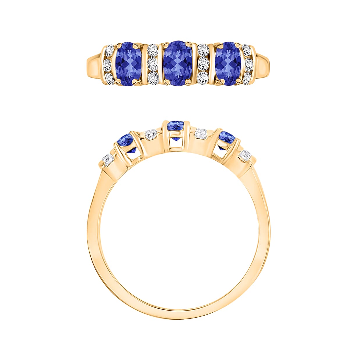 Tanzanite and Moissanite 1.00 ctw Ring in 18K Vermeil Yellow Gold Over Sterling Silver (Size 9.0) image number 3