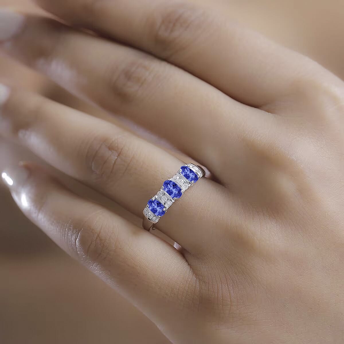 D'Joy Tanzanite and Moissanite 0.95 ctw Ring in Rhodium Over Sterling Silver (Size 7.0) image number 1