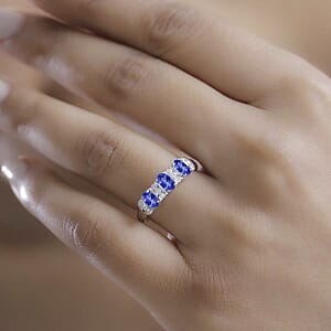 D'Joy Tanzanite and Moissanite 0.95 ctw Ring in Rhodium Over Sterling Silver (Size 7.0)