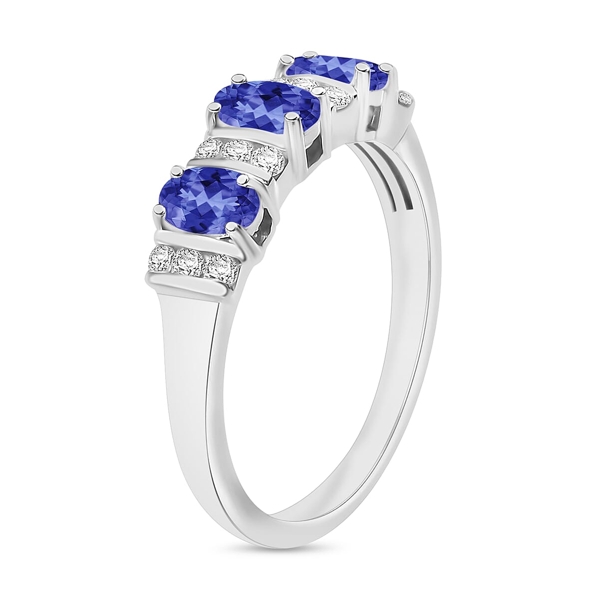 D'Joy Tanzanite and Moissanite 0.95 ctw Ring in Rhodium Over Sterling Silver (Size 7.0) image number 2