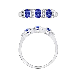 D'Joy Tanzanite and Moissanite 0.95 ctw Ring in Rhodium Over Sterling Silver (Size 7.0)