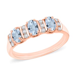 Santa Maria Aquamarine and Moissanite 0.94 ctw Ring in 18K Vermeil Rose Gold Over Sterling Silver (Size 10.0)