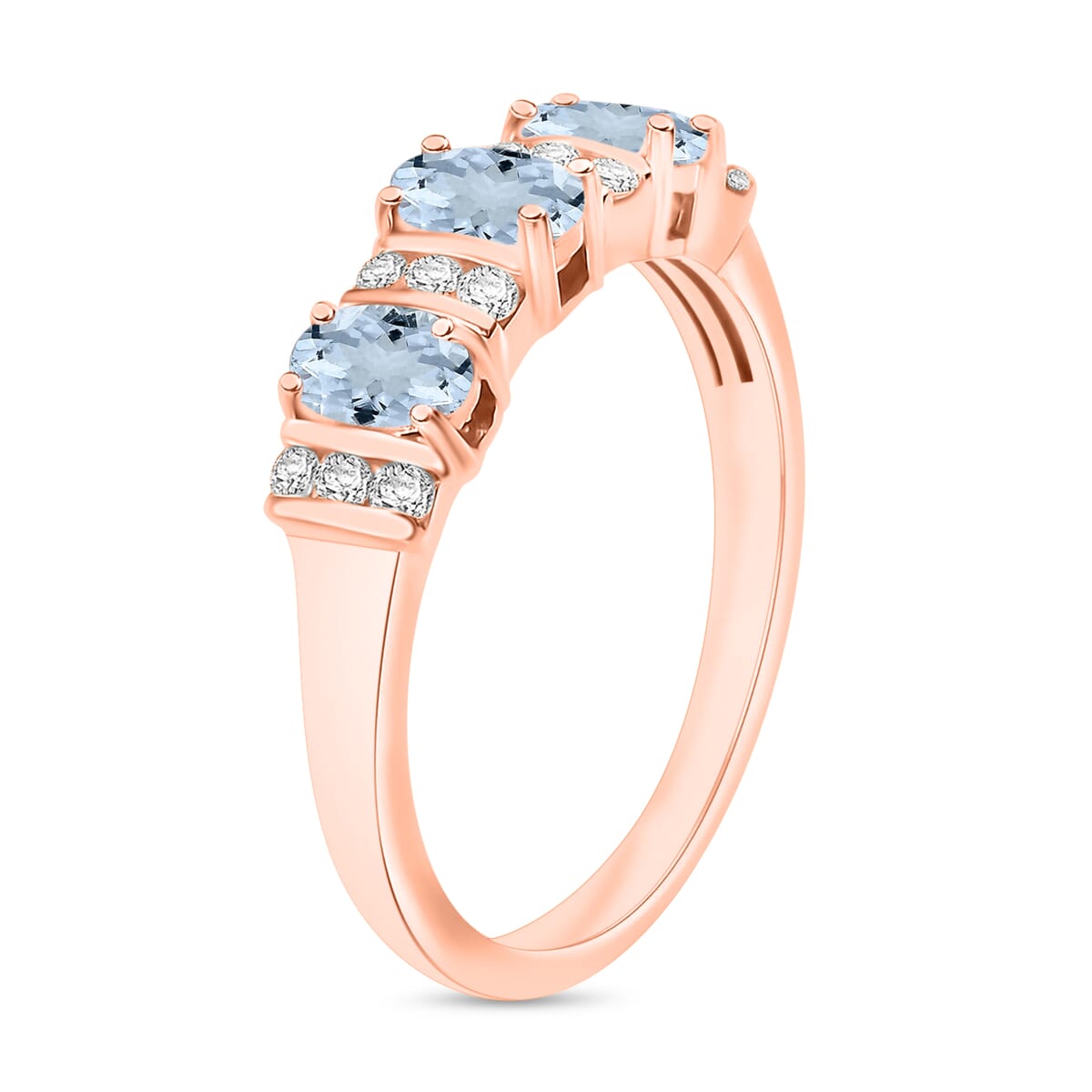 Santa Maria Aquamarine and Moissanite Ring in 18K Vermeil Rose Gold Over Sterling Silver (Size 10.0) 0.94 ctw image number 2