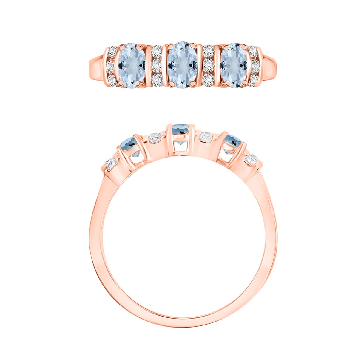 Santa Maria Aquamarine and Moissanite Ring in 18K Vermeil Rose Gold Over Sterling Silver (Size 10.0) 0.94 ctw image number 3