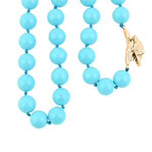 4th of July Doorbuster Deal Sleeping Beauty Color Shell Pearl Necklace with Leopard Lock in Goldtone (20 Inches)