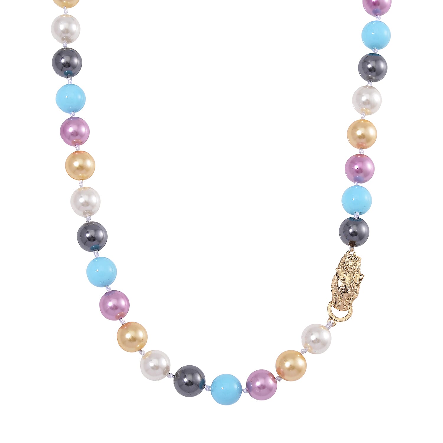 Multi Color Shell Pearl Necklace with Leopard Lock in Goldtone (20 Inches)