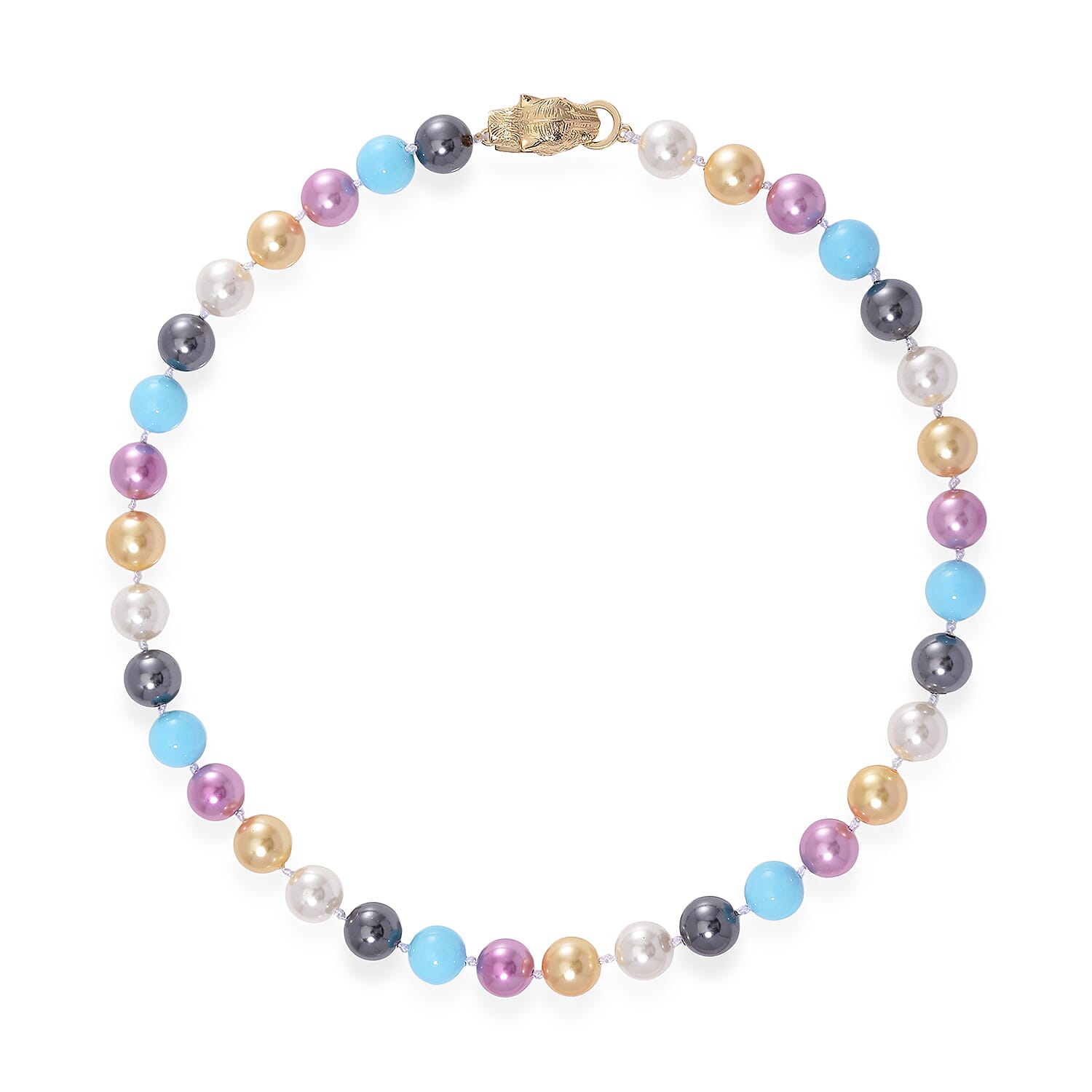 Multi Color Shell Pearl Necklace with Leopard Lock in Goldtone (20 Inches)