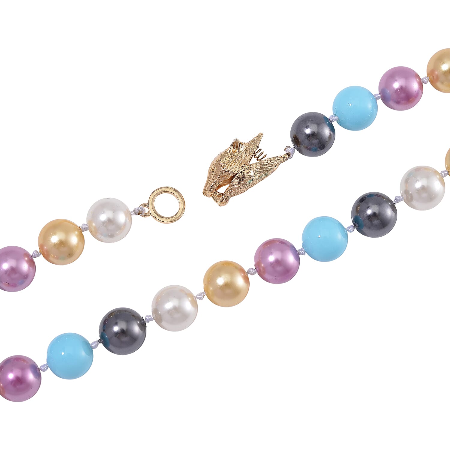 Multi Color Shell Pearl Necklace with Leopard Lock in Goldtone (20 Inches)
