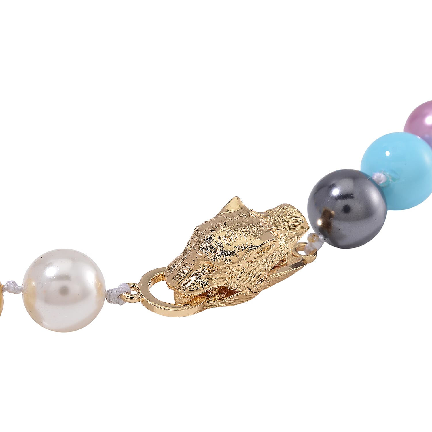 Multi Color Shell Pearl Necklace with Leopard Lock in Goldtone (20 Inches)