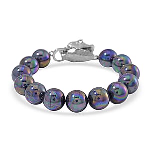 Peacock Color Shell Pearl Bracelet with Leopard Lock in Silvertone (7.00 In)