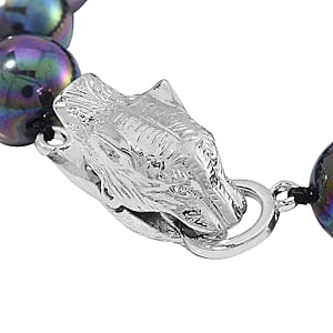 Peacock Color Shell Pearl Bracelet with Leopard Lock in Silvertone (7.00 In)