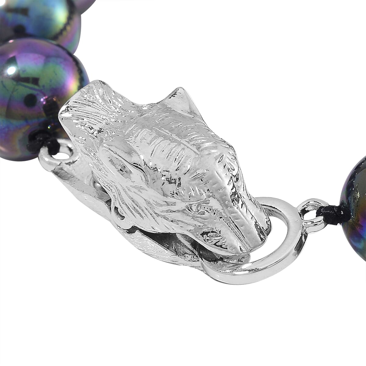 Peacock Color Shell Pearl Bracelet with Leopard Lock in Silvertone (8.00 In) image number 3