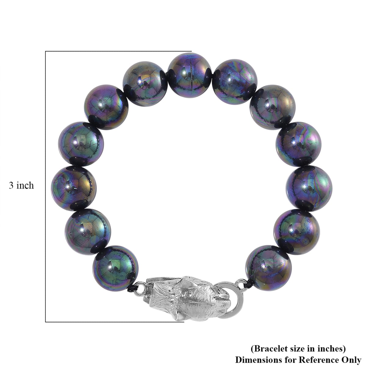 Peacock Color Shell Pearl Bracelet with Leopard Lock in Silvertone (8.00 In) image number 4
