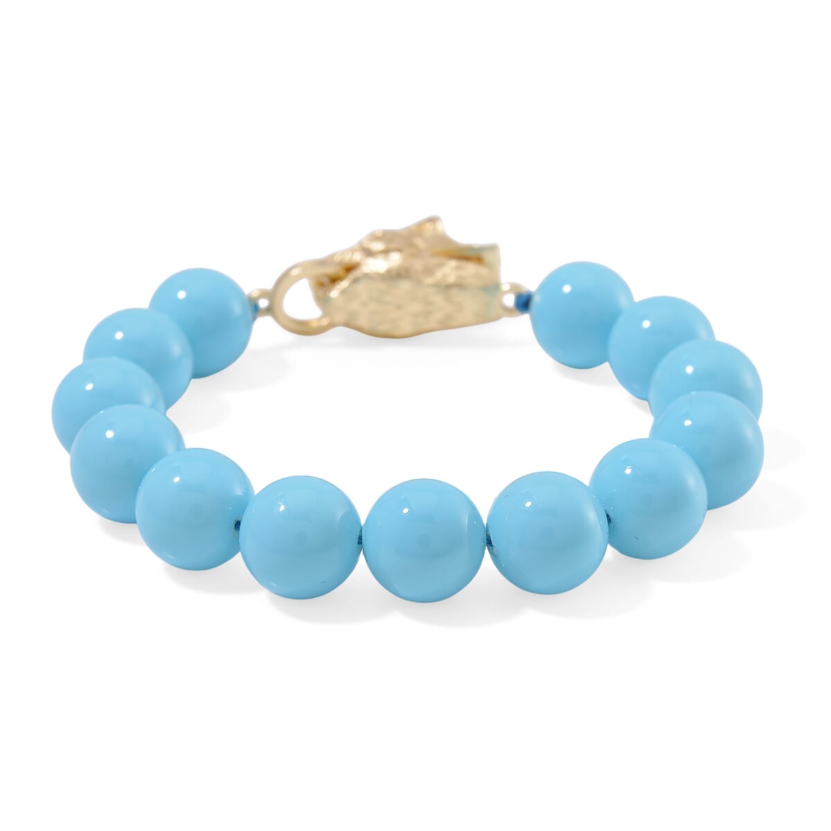 Sleeping Beauty Color Shell Pearl Bracelet with Leopard Lock in Goldtone (7.00 In) image number 2