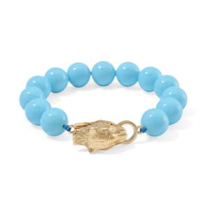 Sleeping Beauty Color Shell Pearl Bracelet with Leopard Lock in Goldtone (7.50 In)