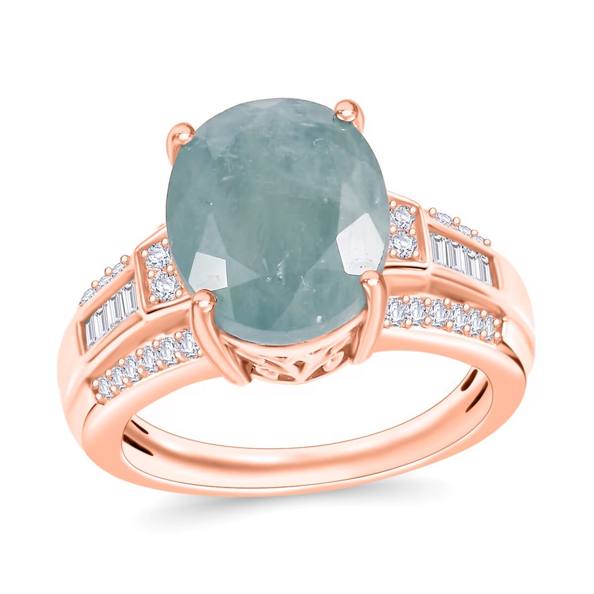 Grandidierite and Moissanite 5.20 ctw Ring in 18K Vermeil Rose Gold Over Sterling Silver (Size 10.0) image number 0