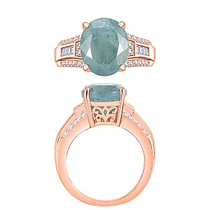 Grandidierite and Moissanite 5.20 ctw Ring in 18K Vermeil Rose Gold Over Sterling Silver (Size 10.0) (Del. in 10-12 Days)