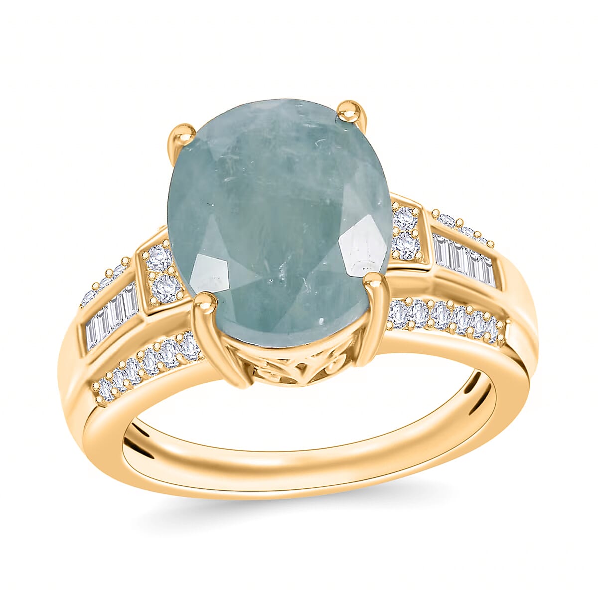 Grandidierite and Moissanite 5.20 ctw Ring in 18K Vermeil Yellow Gold Over Sterling Silver (Size 5.0) image number 0