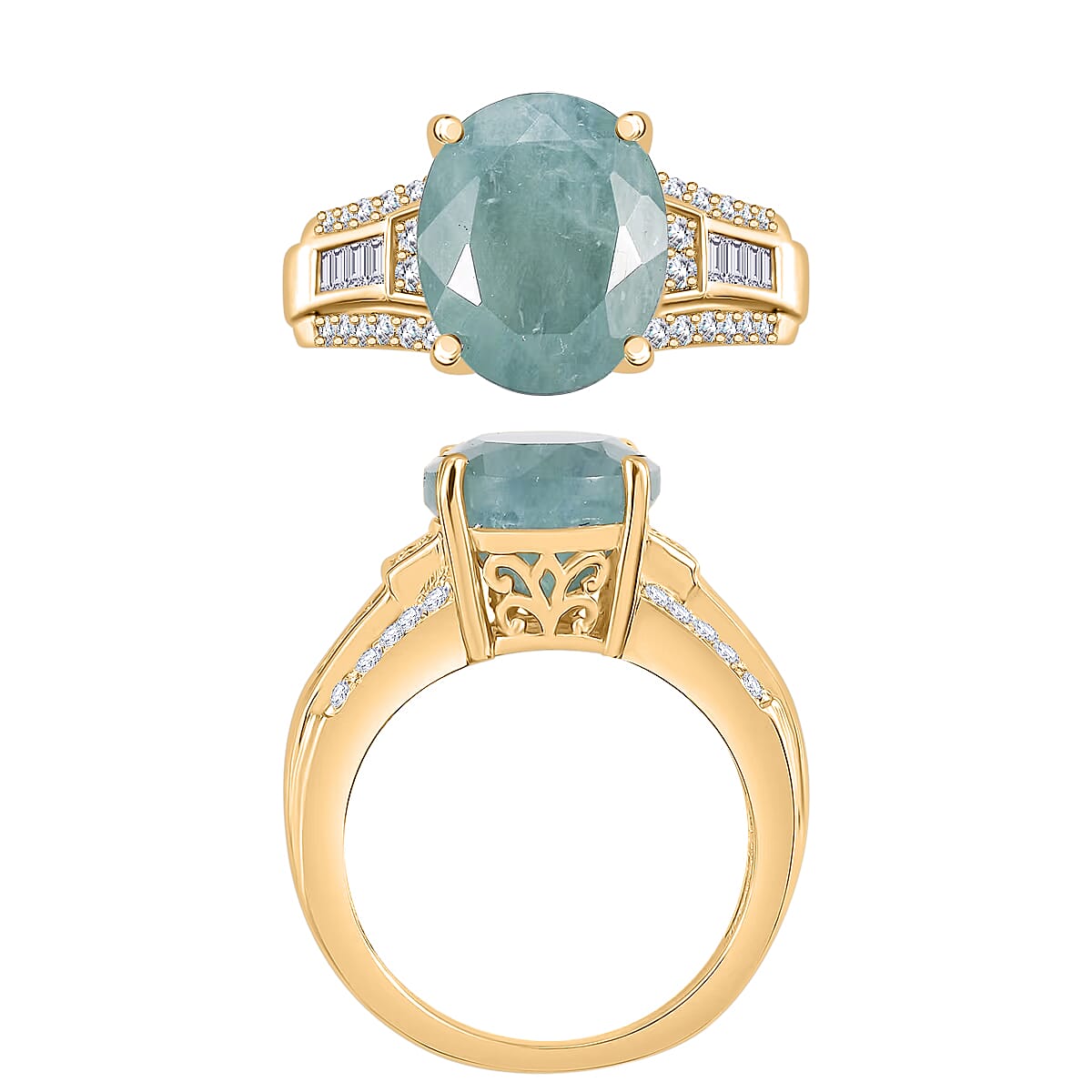 Grandidierite and Moissanite 5.20 ctw Ring in 18K Vermeil Yellow Gold Over Sterling Silver (Size 6.5) image number 1