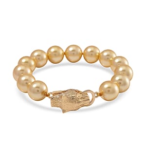 Golden Shell Pearl Bracelet with Leopard Lock in Goldtone (7.00 In)
