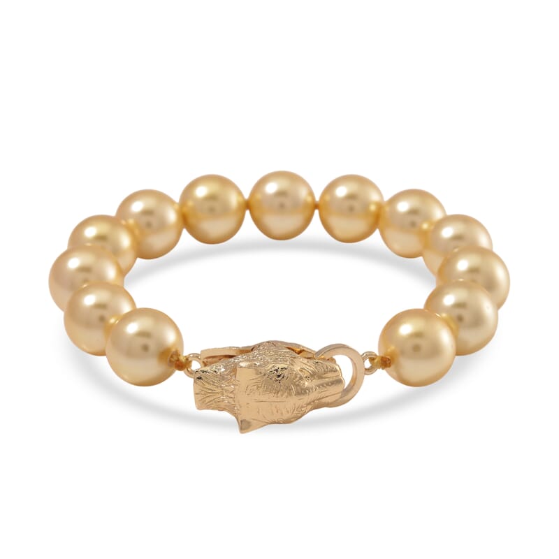 Golden Shell Pearl Bracelet with Leopard Lock in Goldtone (7.00 In)