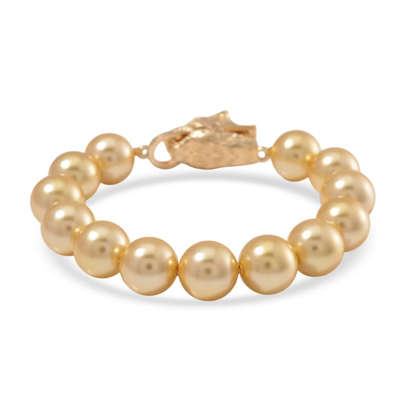 Golden Shell Pearl Bracelet with Leopard Lock in Goldtone (7.00 In)