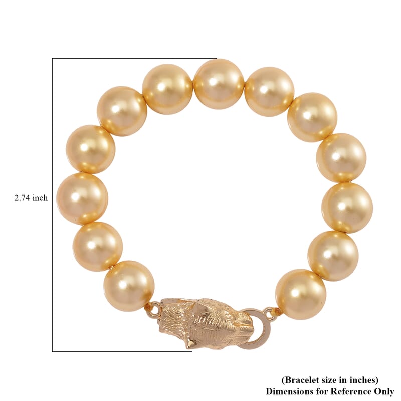 Golden Shell Pearl Bracelet with Leopard Lock in Goldtone (8.00 In)