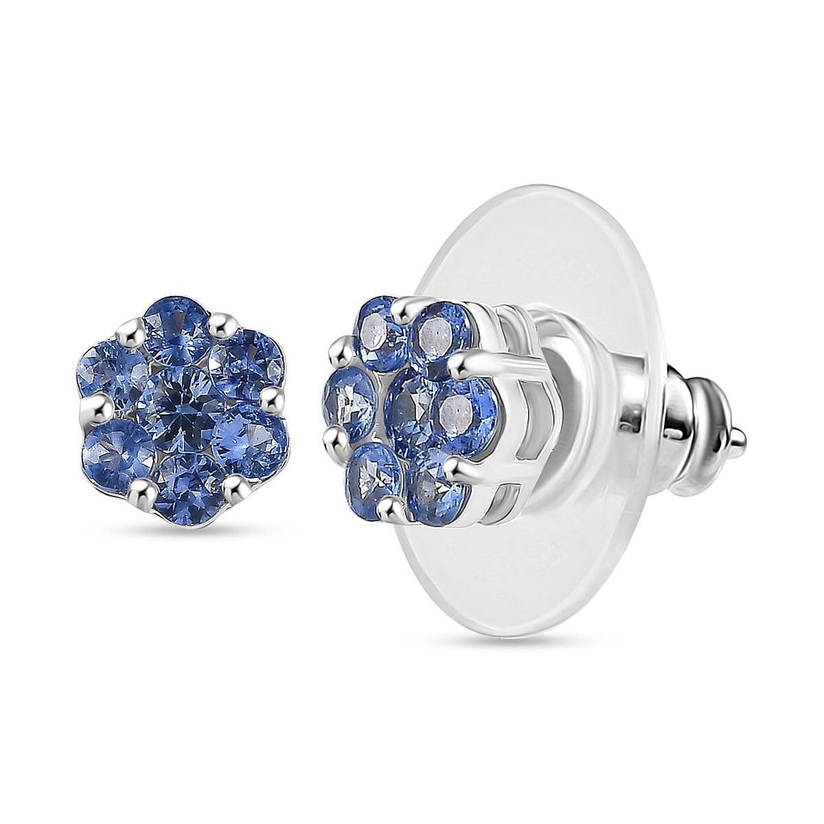 Premium Ceylon Blue Sapphire 1.00 ctw Moonlit Earrings in Rhodium Over Sterling Silver image number 0