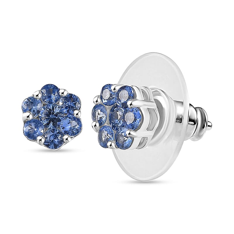 D'Joy Premium Ceylon Blue Sapphire 1.00 ctw Moonlit Earrings in Rhodium Over Sterling Silver
