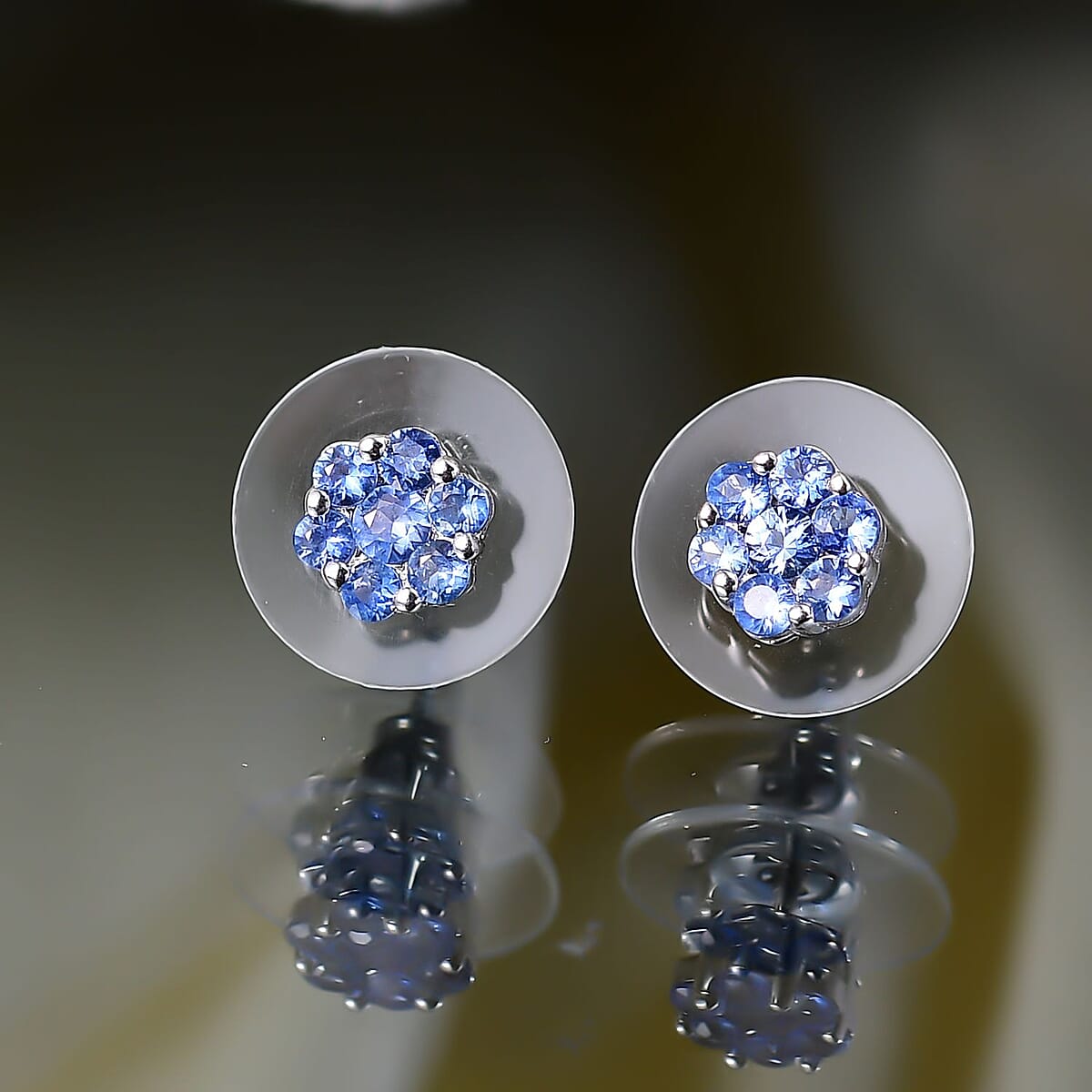 Premium Ceylon Blue Sapphire 1.00 ctw Moonlit Earrings in Rhodium Over Sterling Silver image number 1