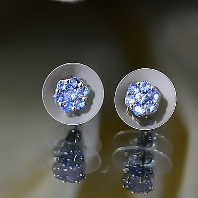 D'Joy Premium Ceylon Blue Sapphire 1.00 ctw Moonlit Earrings in Rhodium Over Sterling Silver