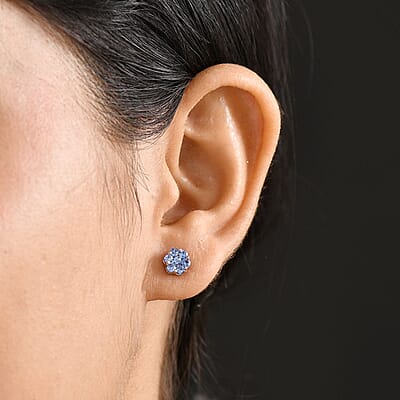 D'Joy Premium Ceylon Blue Sapphire 1.00 ctw Moonlit Earrings in Rhodium Over Sterling Silver
