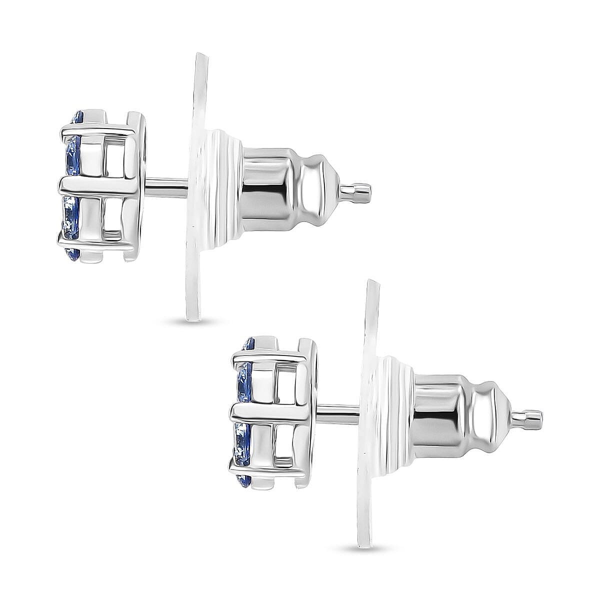 Premium Ceylon Blue Sapphire 1.00 ctw Moonlit Earrings in Rhodium Over Sterling Silver image number 3