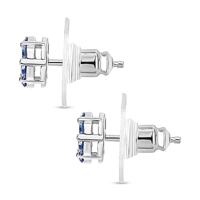 D'Joy Premium Ceylon Blue Sapphire 1.00 ctw Moonlit Earrings in Rhodium Over Sterling Silver
