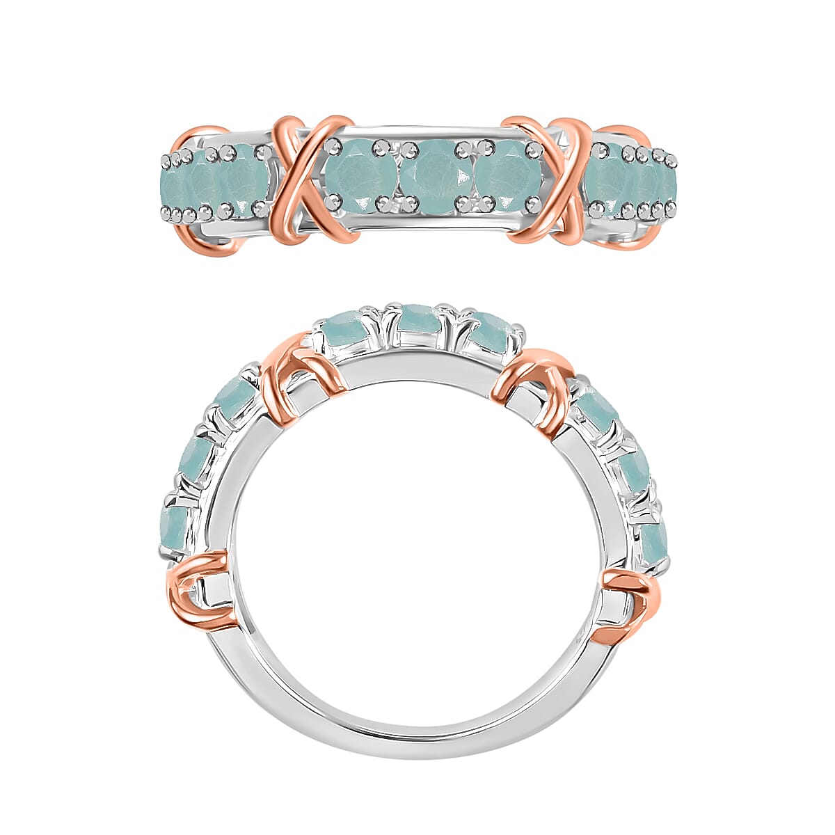 Grandidierite 1.08 ctw XOXO Ring in 18K Vermeil RG and Rhodium Over Sterling Silver (Size 10) 1 (Del. in 10-12 Days) image number 3