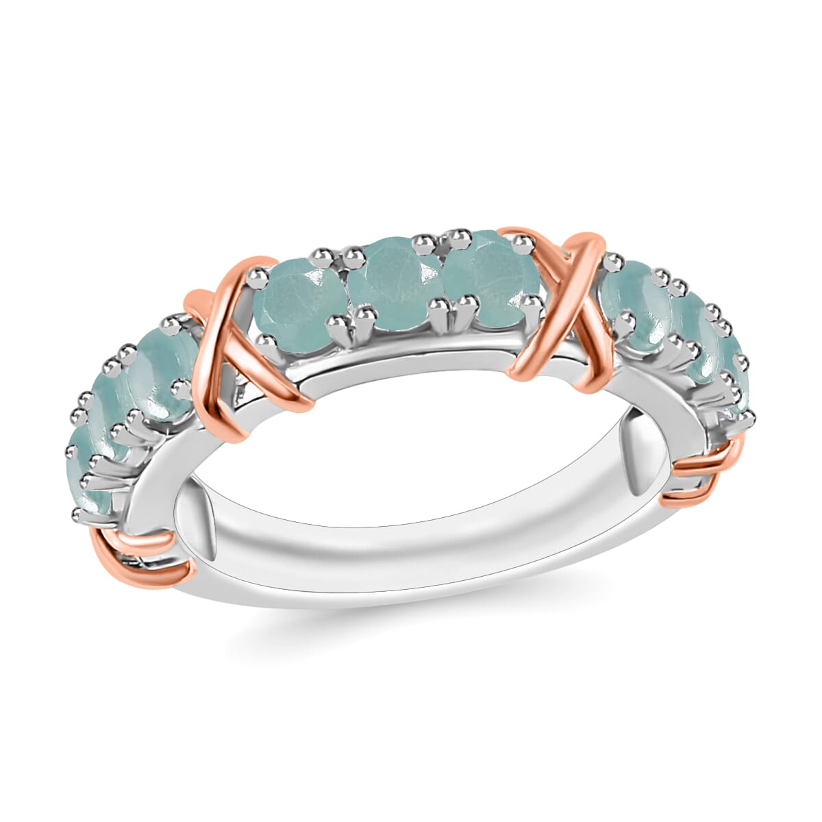 Grandidierite 1.08 ctw XOXO Ring in 18K Vermeil RG and Rhodium Over Sterling Silver (Size 10.5) image number 0