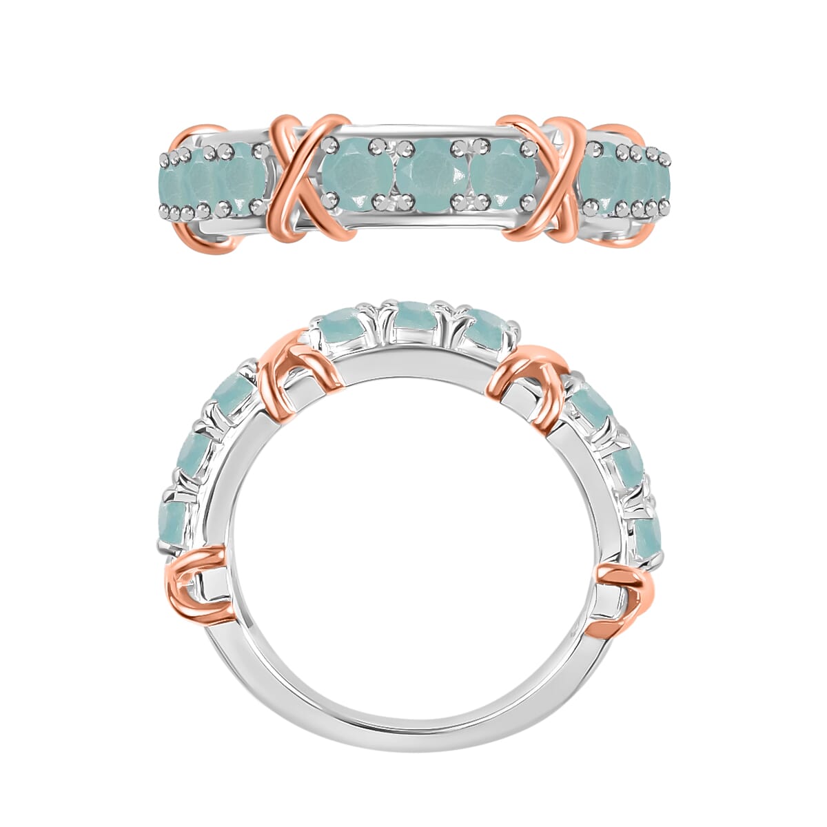 Grandidierite 1.08 ctw XOXO Ring in 18K Vermeil RG and Rhodium Over Sterling Silver (Size 10.5) image number 3