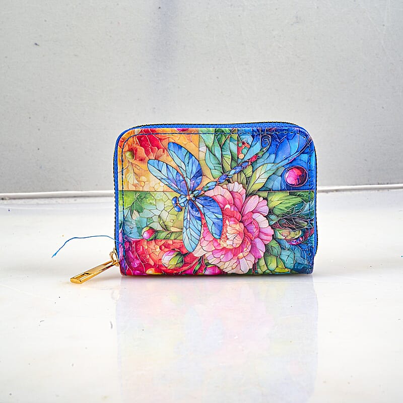 Set of 2 Multi Color Dragonfly Pattern Long Wallet and Small Wallet