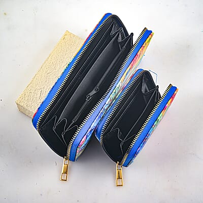 Set of 2 Multi Color Dragonfly Pattern Long Wallet and Small Wallet