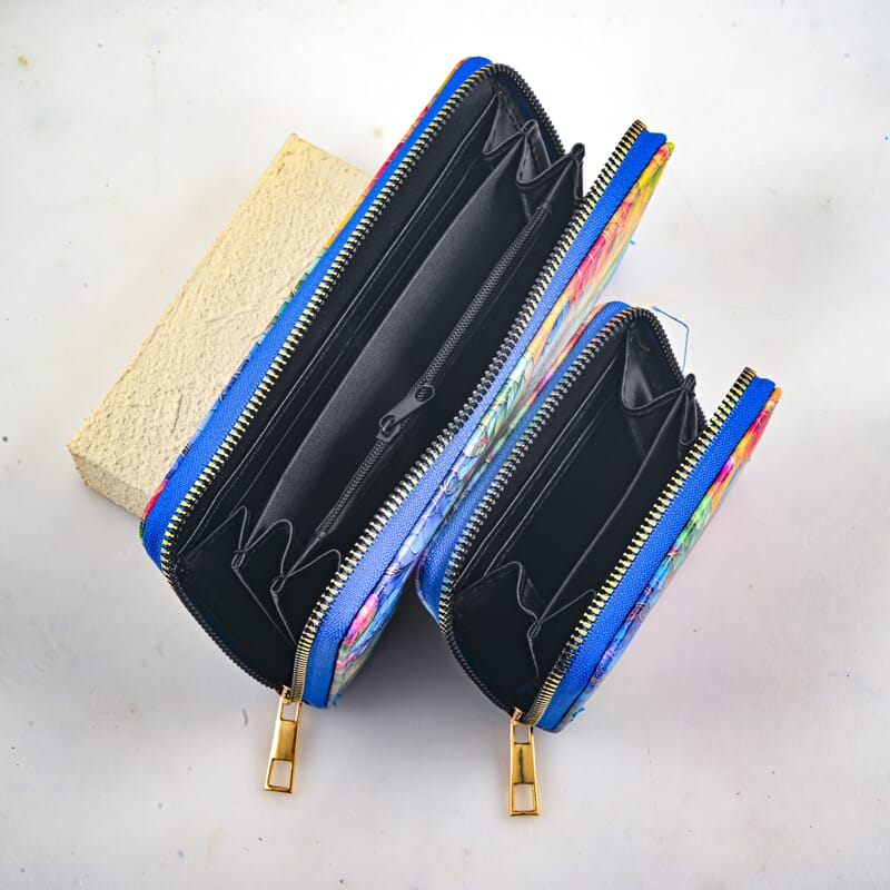 Set of 2 Multi Color Dragonfly Pattern Long Wallet and Small Wallet