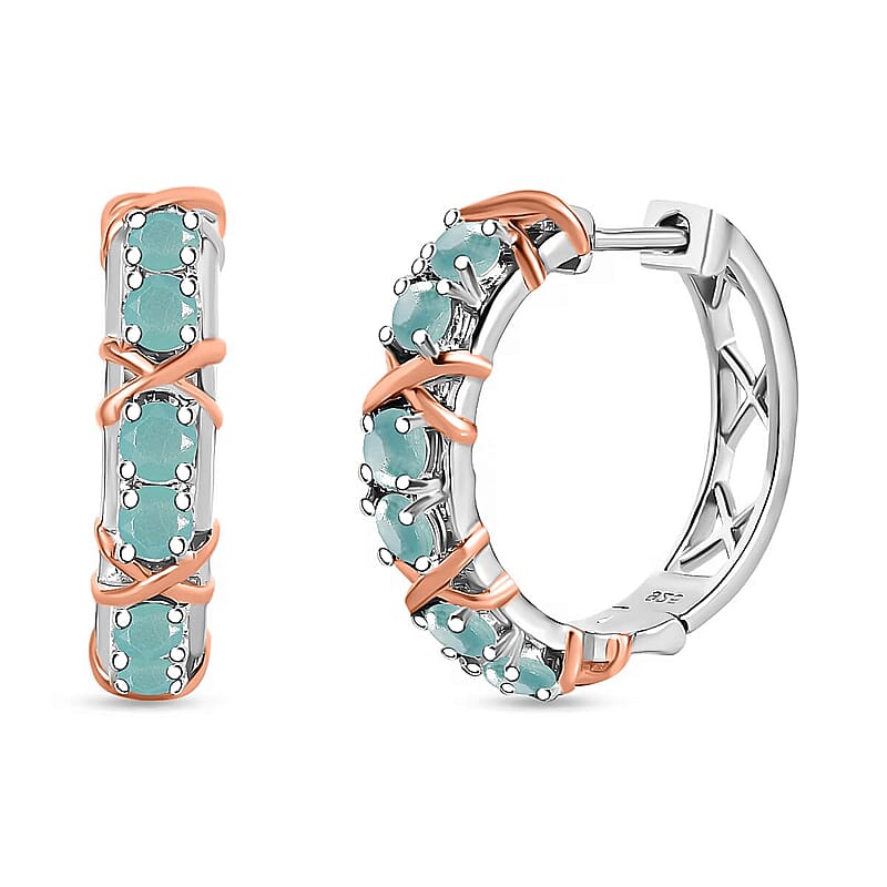 D'Joy Grandidierite XOXO 1.45 ctw Hoop Earrings in 18K Vermeil RG and Rhodium Over Sterling Silver