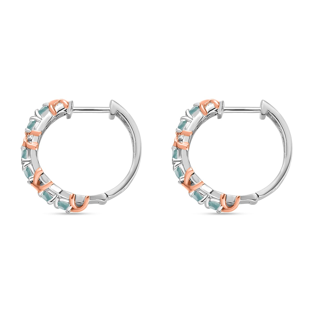 D'Joy Grandidierite XOXO 1.45 ctw Hoop Earrings in 18K Vermeil RG and Rhodium Over Sterling Silver  (Del. in 10-12 Days) image number 2