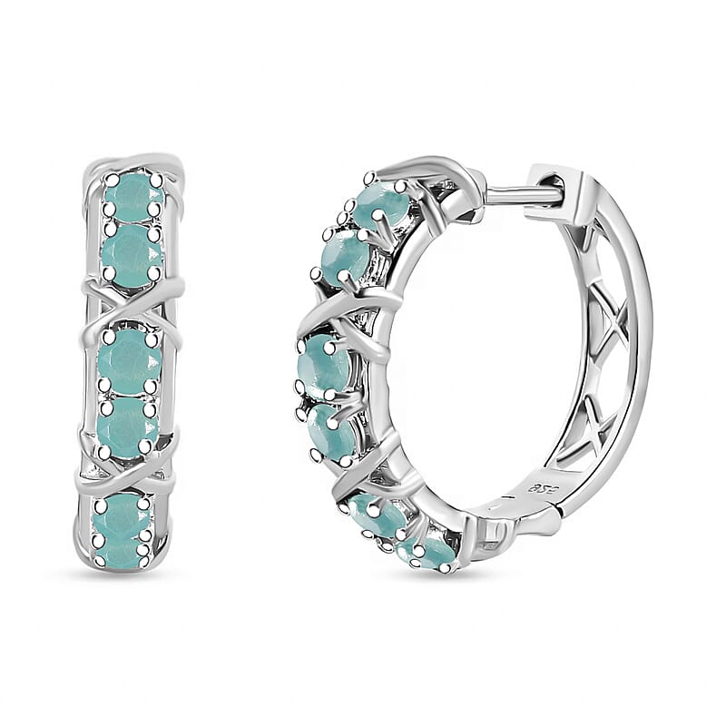 Grandidierite XOXO Hoop Earrings in Rhodium Over Sterling Silver 1.44 ctw
