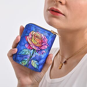Set of 2 Dark Blue with Rose Pattern Long Wallet and Small Wallet