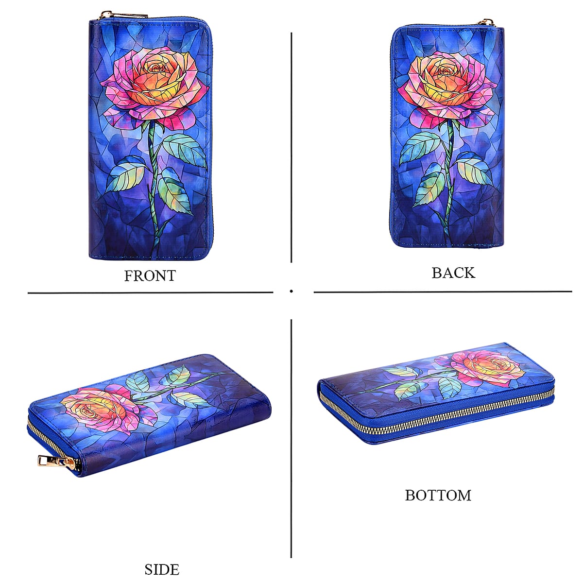 Set of 2 Dark Blue with Rose Pattern Long Wallet and Small Wallet image number 3