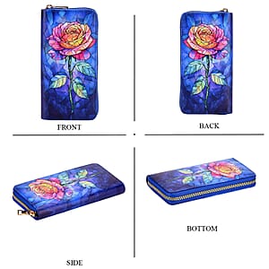 Set of 2 Dark Blue with Rose Pattern Long Wallet and Small Wallet