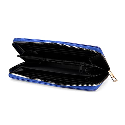 Set of 2 Dark Blue with Rose Pattern Long Wallet and Small Wallet