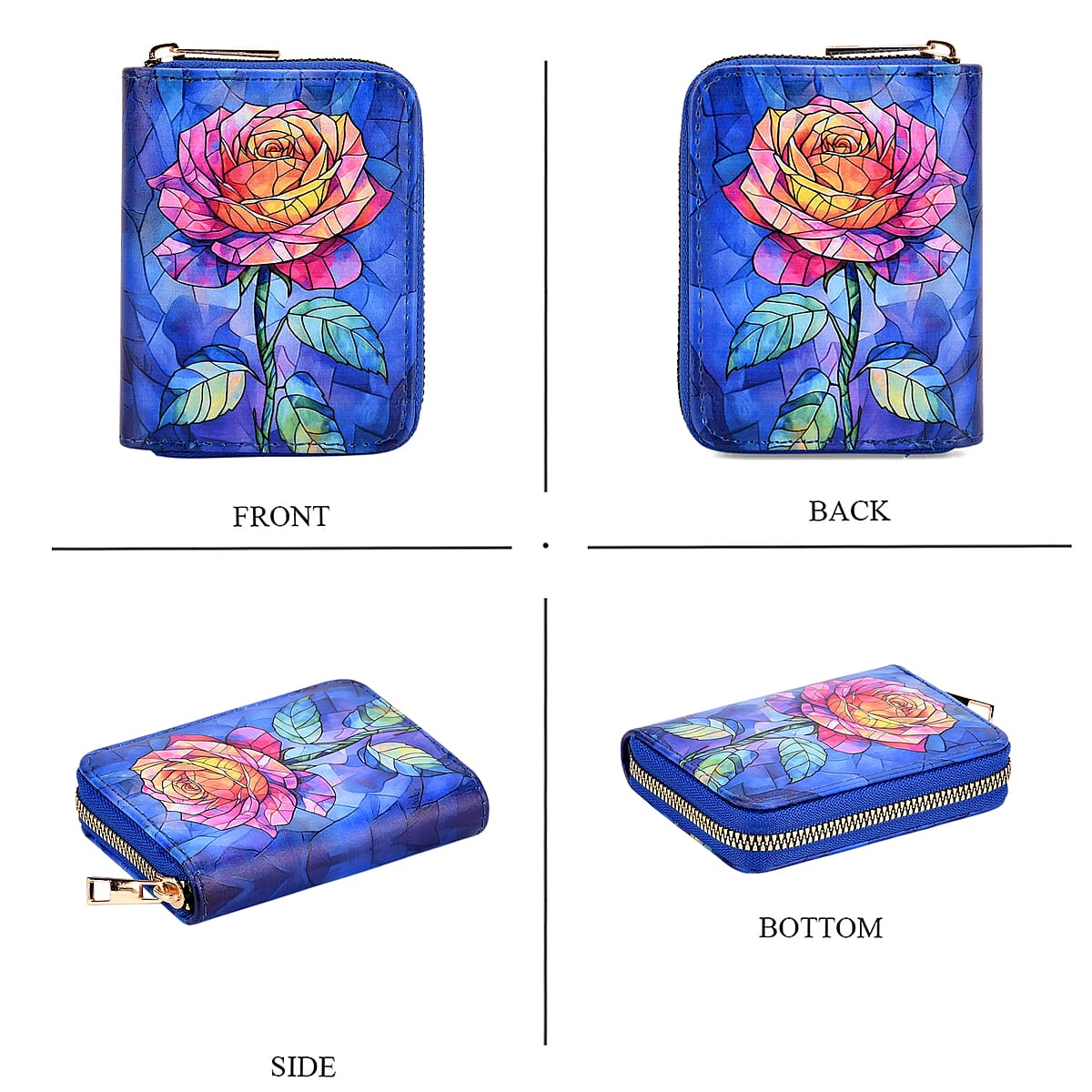 Set of 2 Dark Blue with Rose Pattern Long Wallet and Small Wallet image number 5